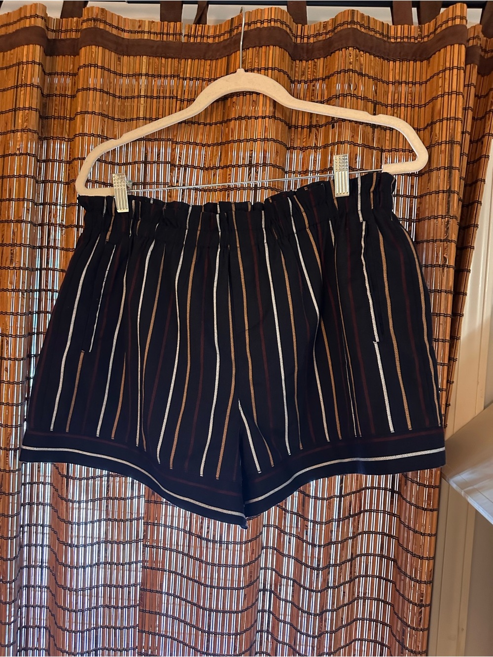 Anthropologie Harlyn navy vertical Striped paperbag-Waist Women's Shorts - Picture 10 of 12